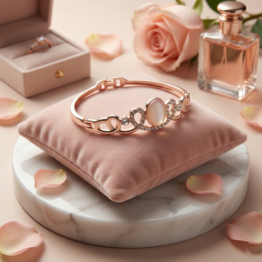 Rose Gold Oval Cat’s Eye Crystal Link Bangle Bracelet