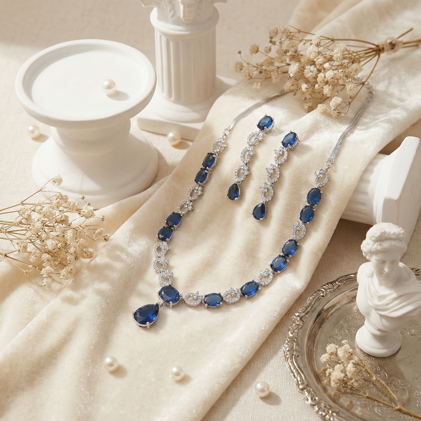 Blush Pink Cat’s Eye & Crystal Gold-Tone Necklace Set