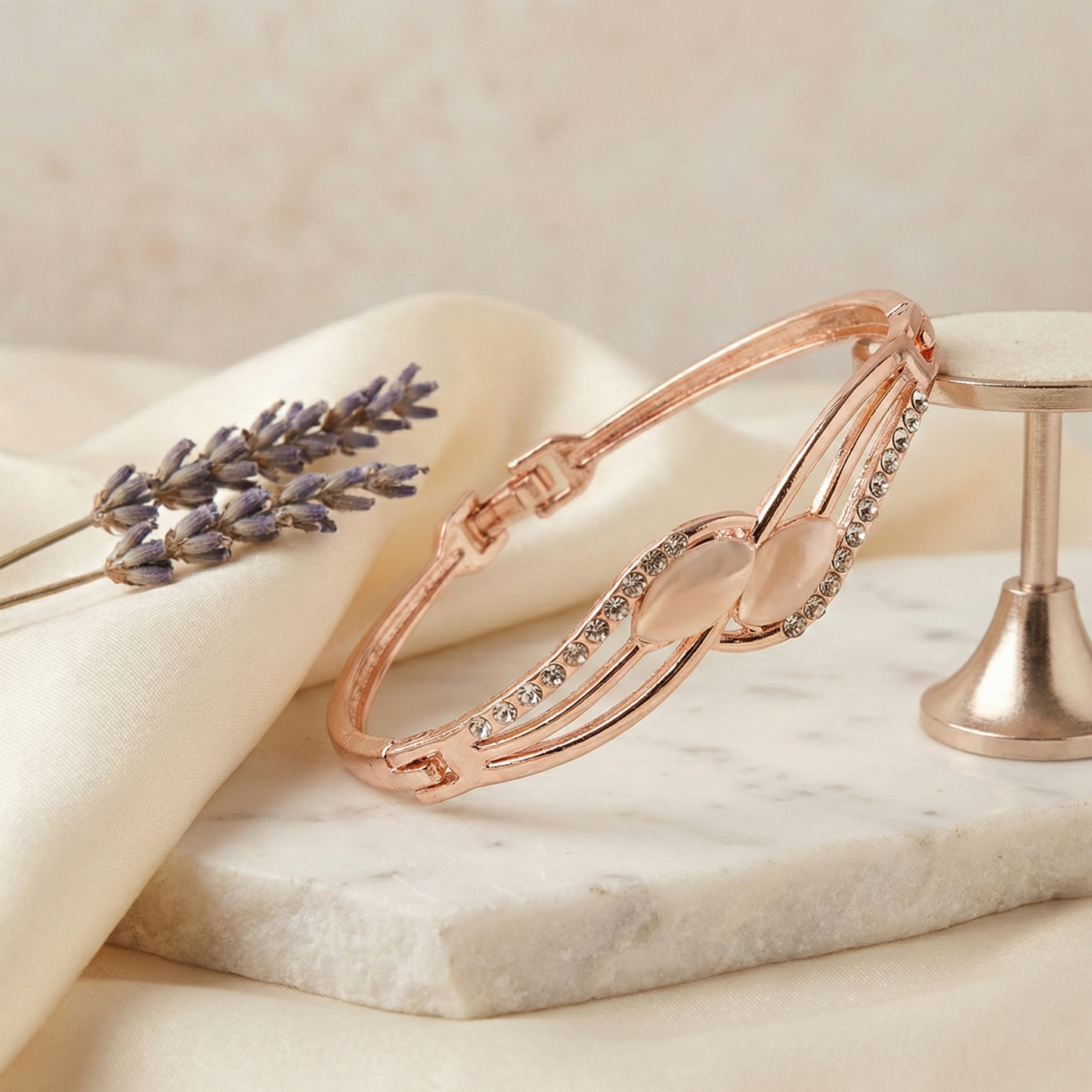 Rose Gold Twin Marquise Cat’s Eye Crystal Curve Bangle