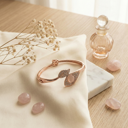 Rose Gold Leaf Motif Cat’s Eye Crystal Bangle