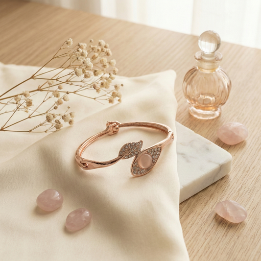Rose Gold Leaf Motif Cat’s Eye Crystal Bangle