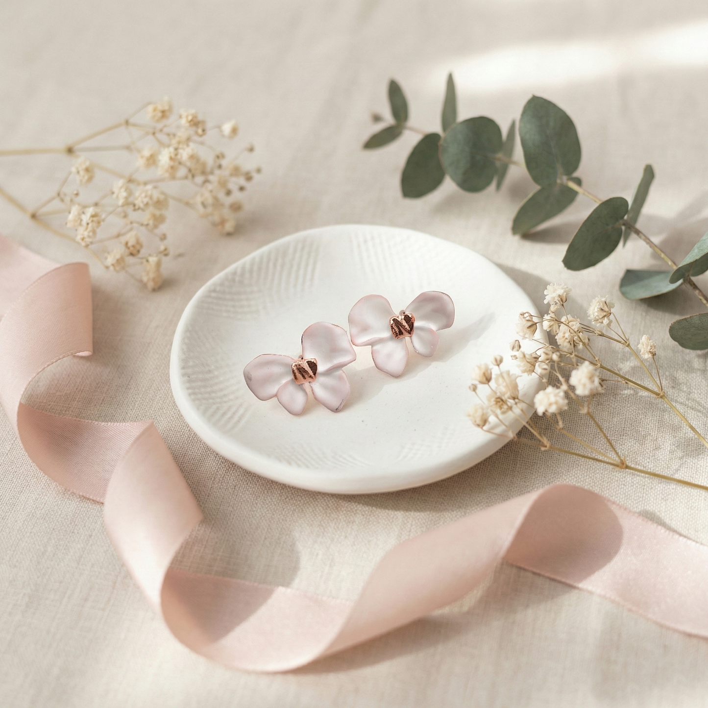 Blush Pink Floral Stud Earrings