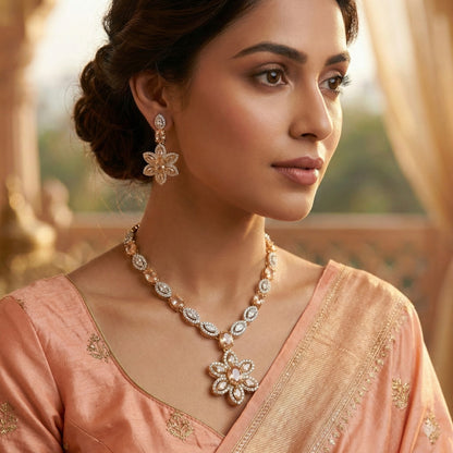 Champagne Floral Crystal Necklace Set