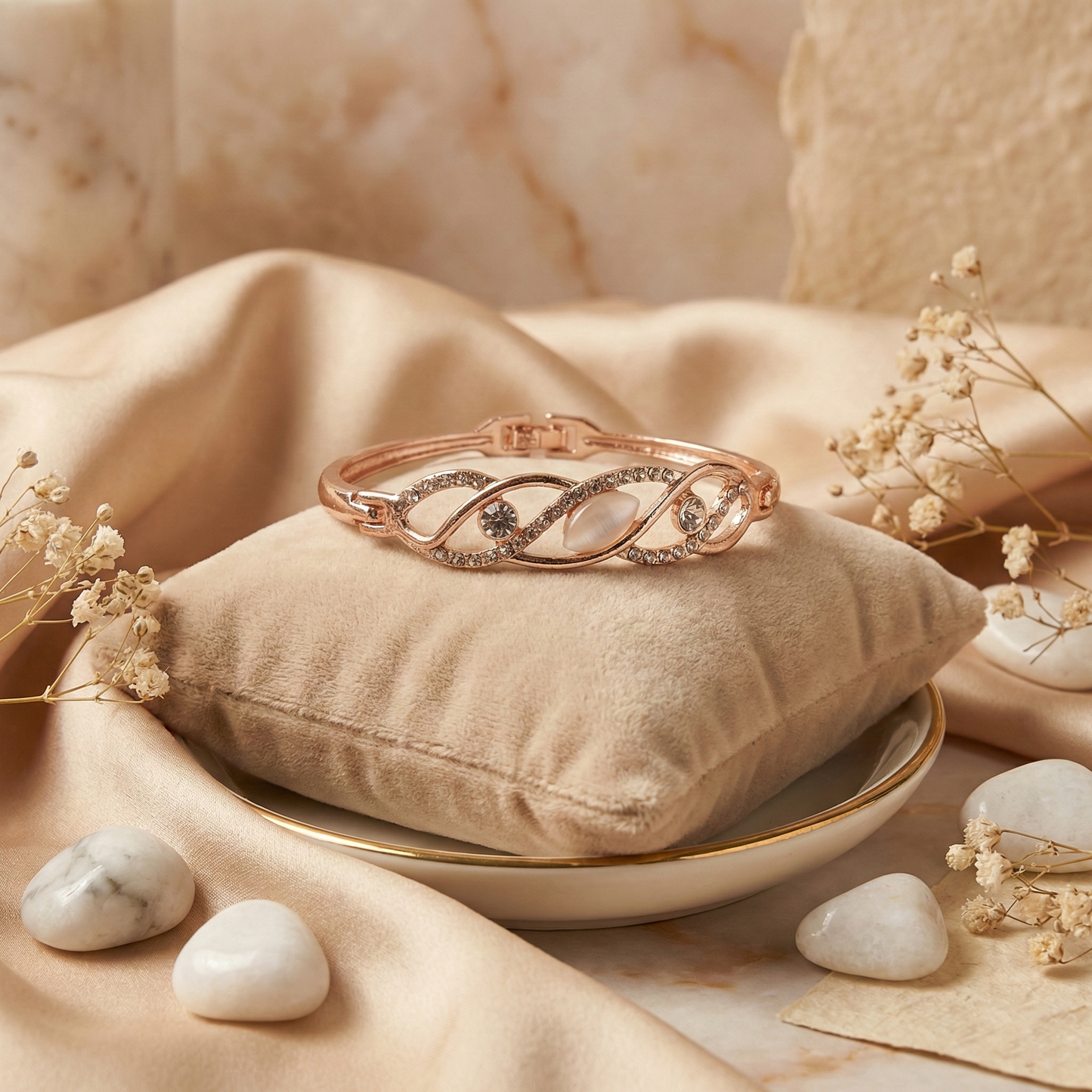 Rose Gold Infinity Wave Cat’s Eye Crystal Bracelet