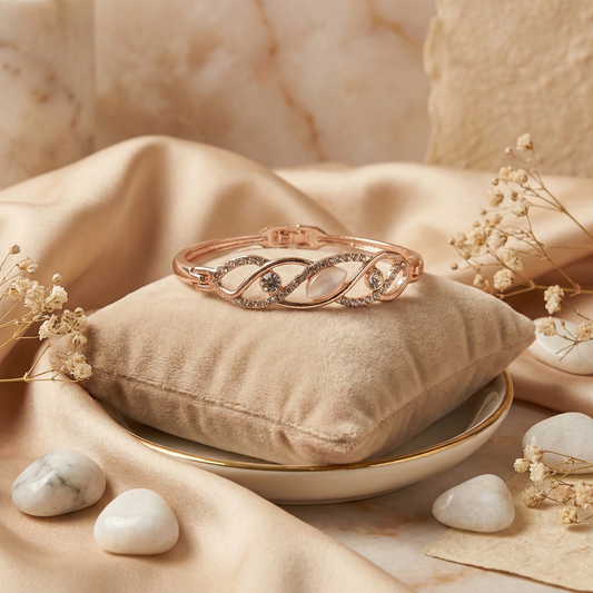 Rose Gold Infinity Wave Cat’s Eye Crystal Bracelet