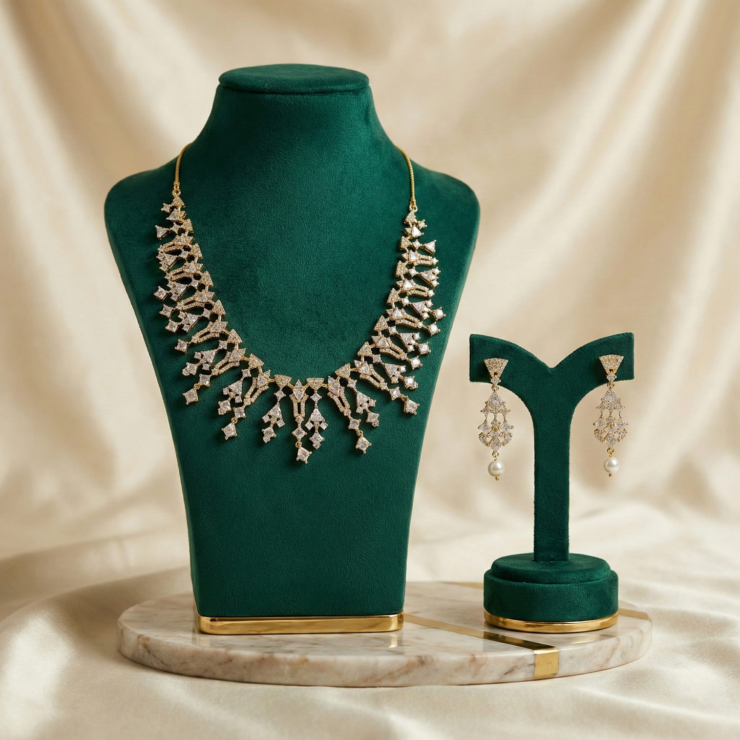 Emerald Cascade Diamond-Style Necklace Set