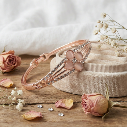 Rose Gold Floral Cat’s Eye Crystal Statement Bracelet