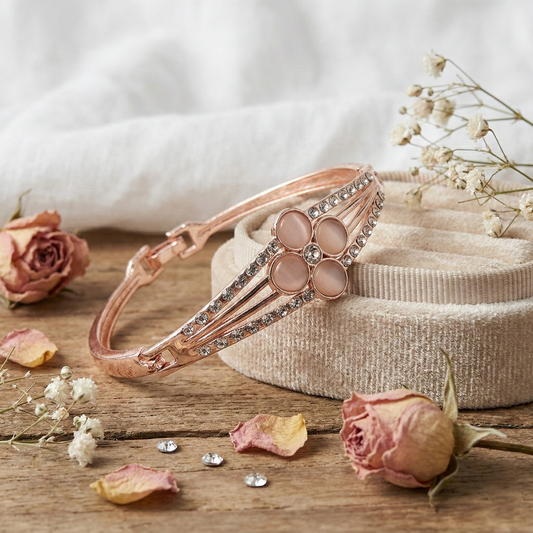 Rose Gold Floral Cat’s Eye Crystal Statement Bracelet