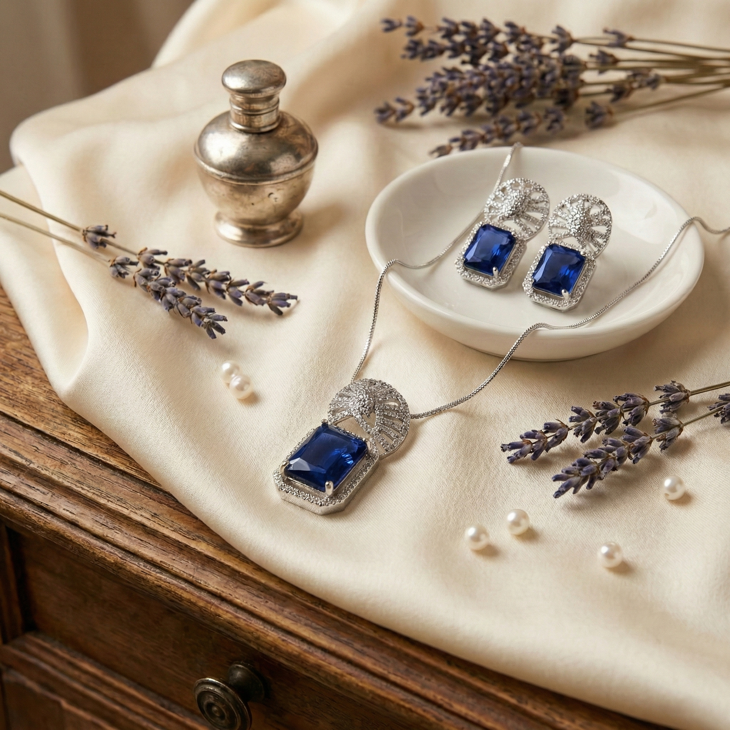 LYVVA | Green Crystal Pendant Necklace Set for Women | Party & Wedding Jewellery