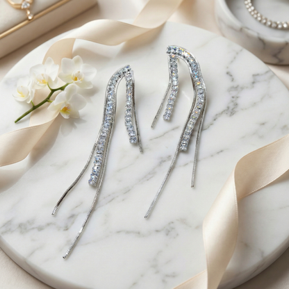 LYVVA | Crystal Studded Chain Drop Earrings for Women | Party, Wedding & Daily, Wear Jewelry
