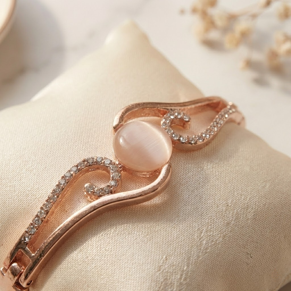 Rose Gold Wave Cat’s Eye Crystal Bangle Bracelet