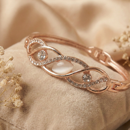 Rose Gold Infinity Wave Cat’s Eye Crystal Bracelet