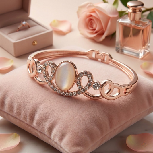 Rose Gold Oval Cat’s Eye Crystal Link Bangle Bracelet