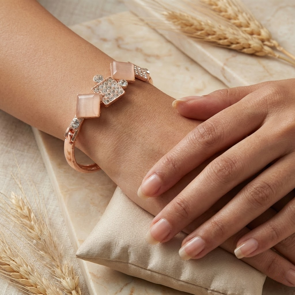 Rose Gold Geometric Crystal Bangle Bracelet