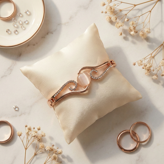 Rose Gold Wave Cat’s Eye Crystal Bangle Bracelet