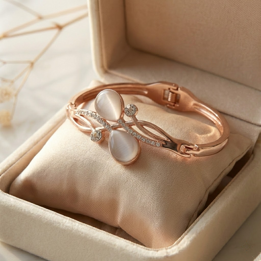 Rose Gold Double Cat’s Eye Crystal Bangle Bracelet