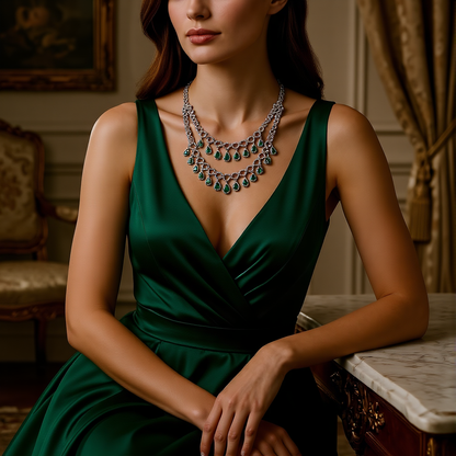 Royal Emerald Teardrop Crystal Necklace Set