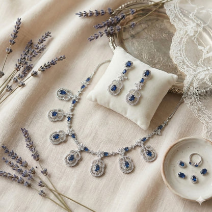 Royal Sapphire Teardrop Crystal Necklace Set