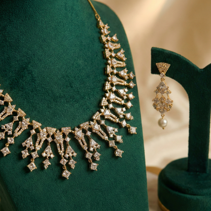 Emerald Cascade Diamond-Style Necklace Set