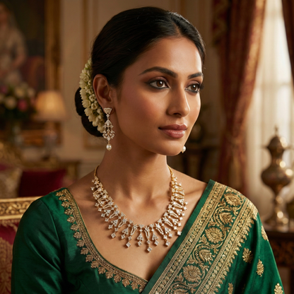 Emerald Cascade Diamond-Style Necklace Set